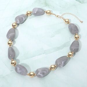 Chunky Gray and Gold Resin Marbled  Necklace